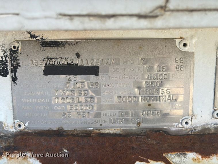 image for item FI0447 1988 Sunshine Stainless Tank & Equip tank trailer