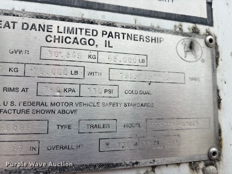 image for item FJ2003 2015 Great Dane Trailers CCC-3314-01053 dry van trailer