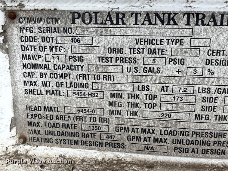 image for item FK2159 2007 Polar Tank fuel trailer