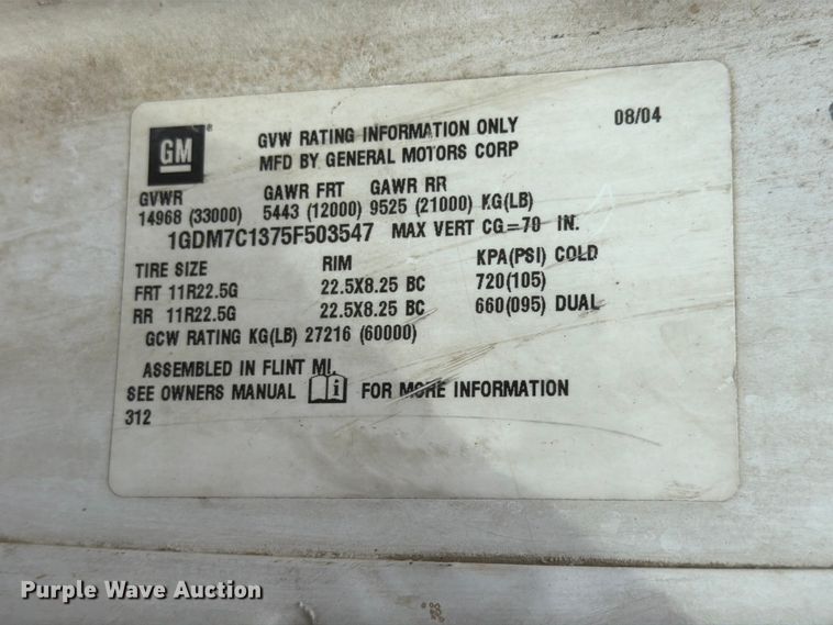 image for item FK4105 2005 GMC C7500 refuse truck
