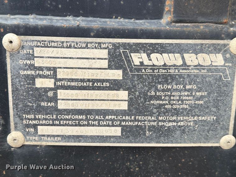 image for item FM7692 1998 Flow Boy end dump pup trailer