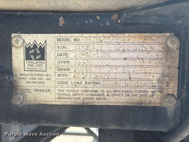 image for item FU4721 1995 Trail King K70LCS-482 drop deck equipment trailer