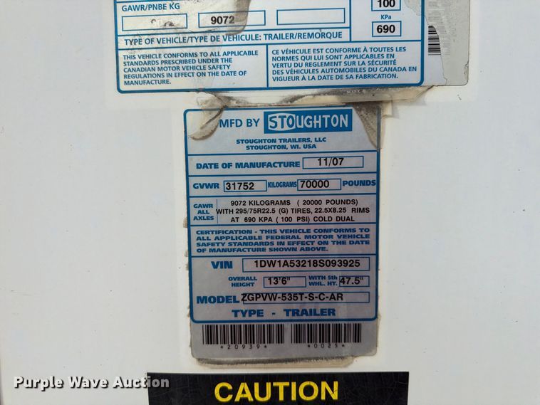 image for item FU4736 2008 Stoughton ZGPVW-535T-S-C-AR dry van trailer