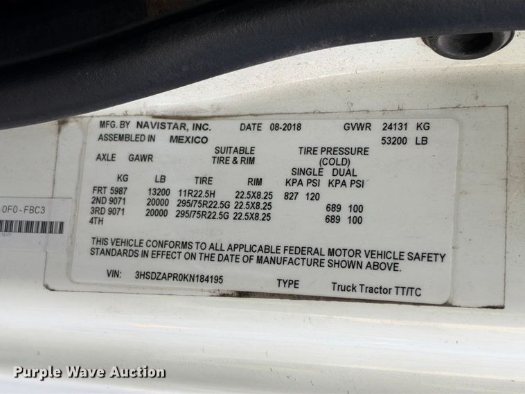 image for item YA4101 2019 International LT625 semi truck