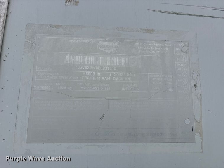 image for item YA4324 2005 Wabash DVCVHPC dry van trailer