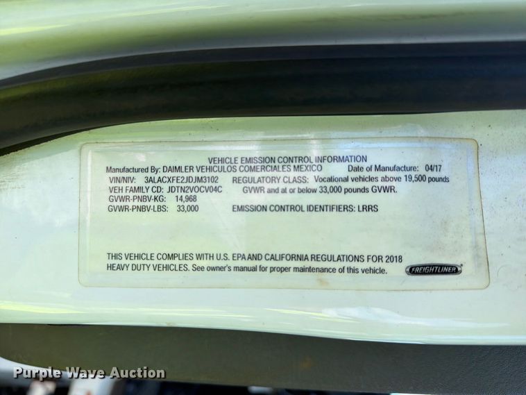 image for item YA5128 2018 Freightliner Business Class M2 rollback truck