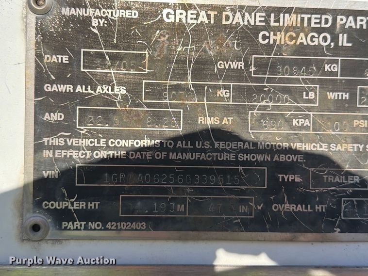 image for item YA5318 2006 Great Dane 7311T-SAL dry van trailer