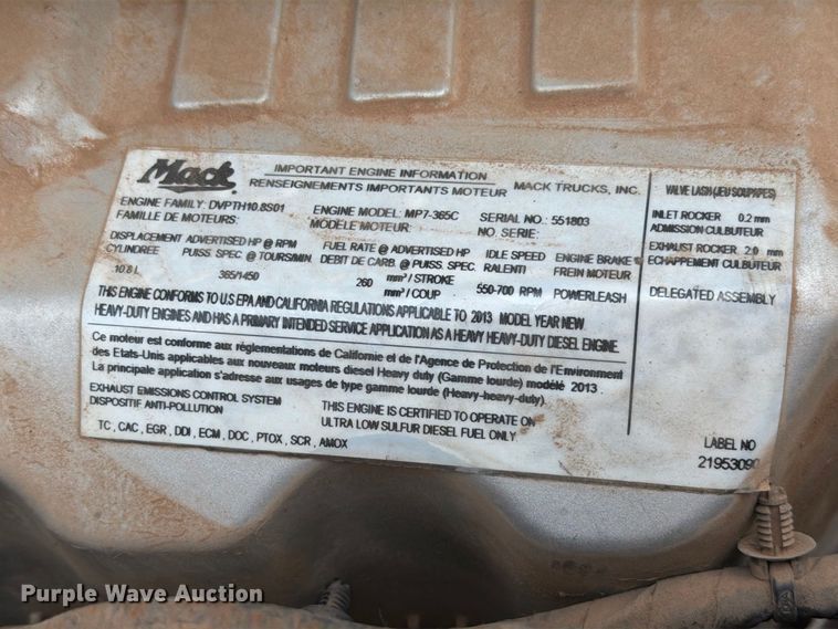 image for item EW8955 2014 Mack CXU612 semi truck