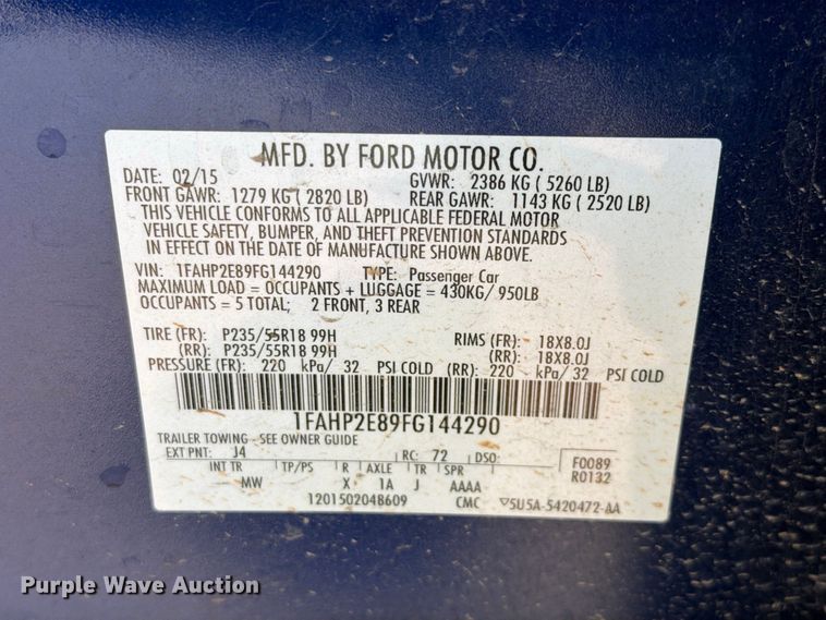 image for item FB8988 2015 Ford Taurus 