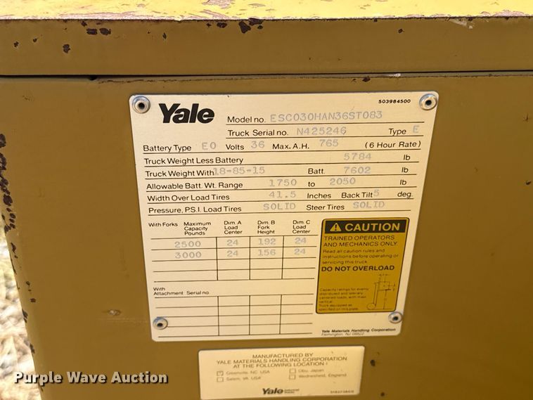 image for item FC4336 Yale ESC030HAN36ST083 forklift