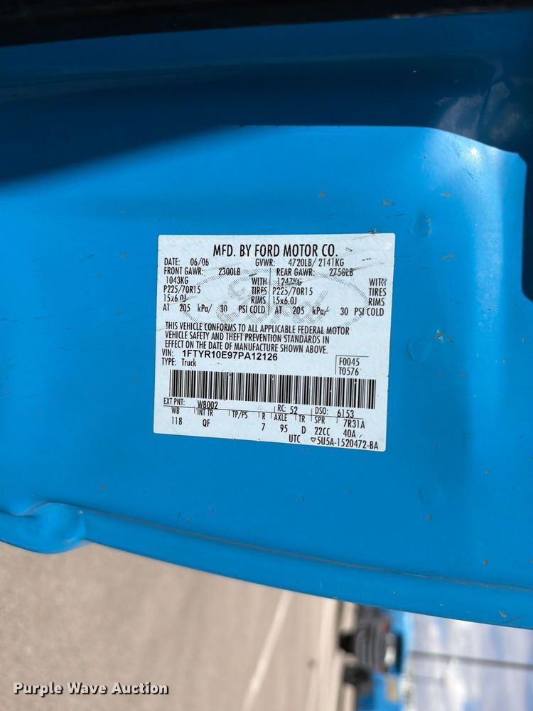 image for item FI2046 2007 Ford Ranger pickup truck