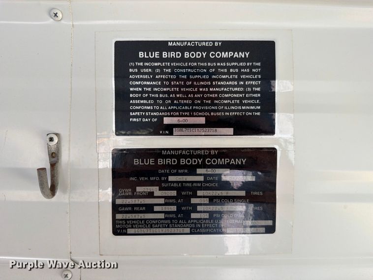 image for item FJ2023 2000 Blue Bird  B7 school bus
