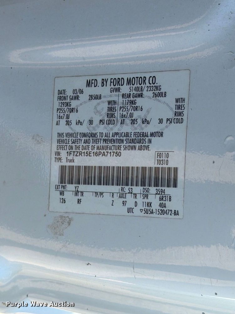 image for item FK3838 2006 Ford Ranger Ext. Cab pickup truck