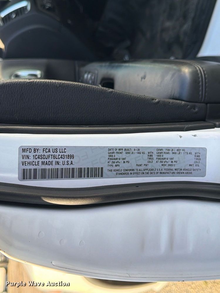 image for item FK3843 2020 Dodge Durango SSV SUV