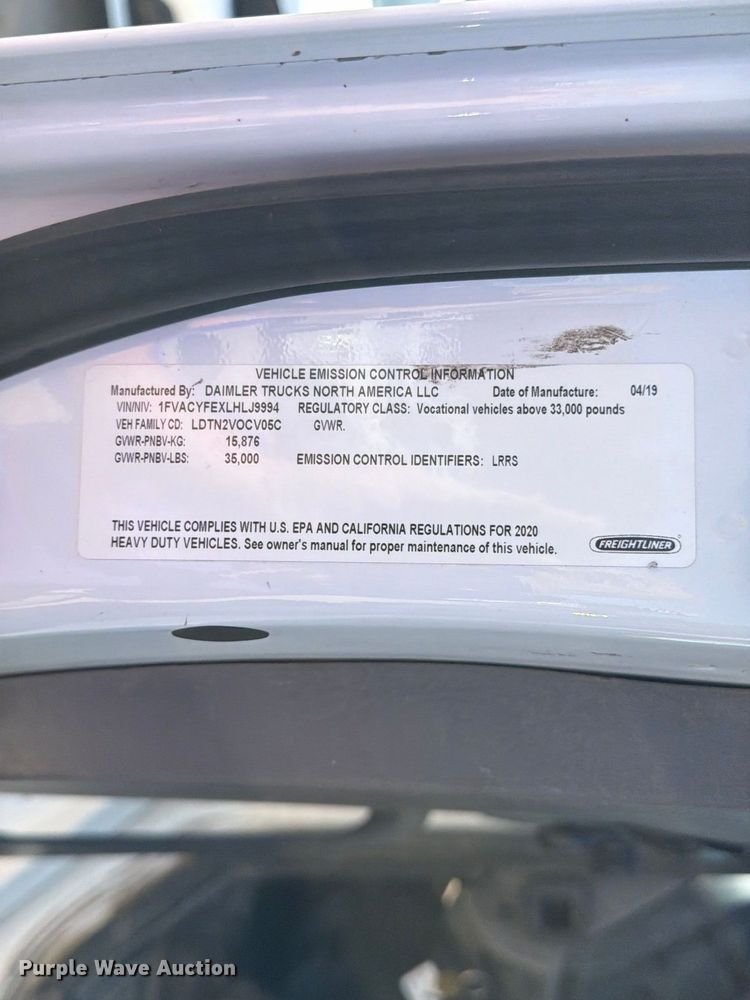 image for item FK3851 2020 Freightliner Business Class M2 refuse truck