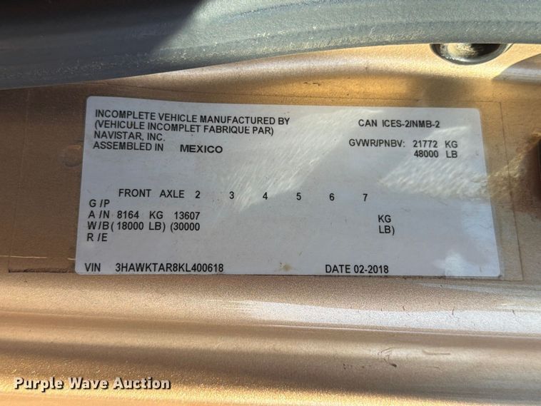image for item FN2063 2019 International WorkStar refuse truck