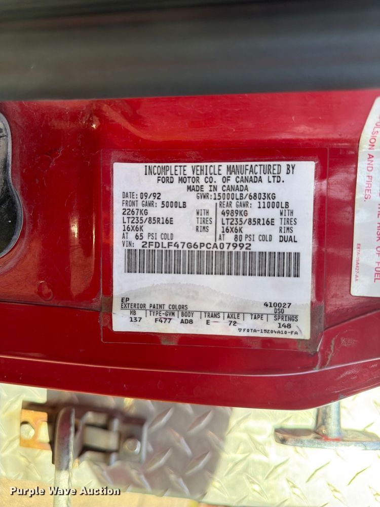 image for item FP3141 1993 Ford F450 Super Duty pumper fire truck