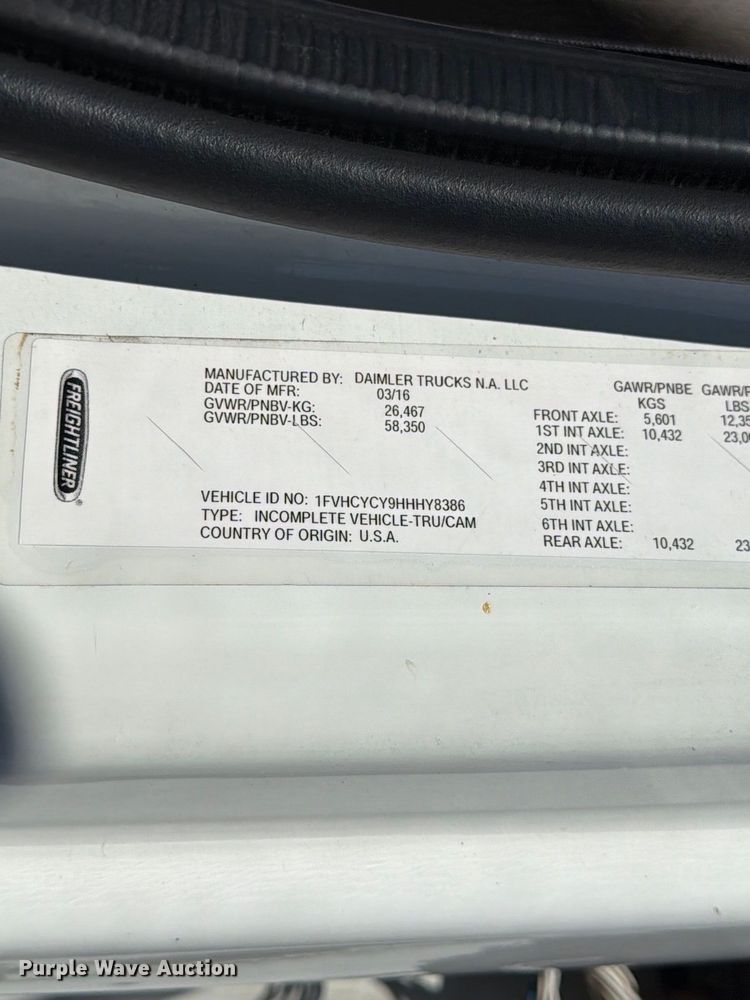 image for item FU1102 2017 Freightliner M2 refuse truck