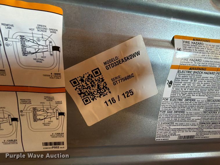 image for item FU1163 General Electric GTD33EASKOWW washer