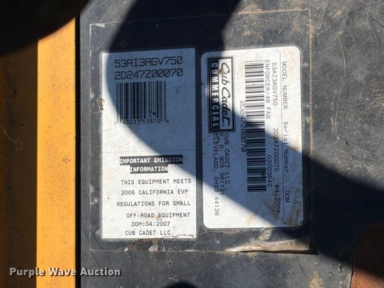 image for item DV2080 Cub Cadet Enforcer 48 ZTR lawn mower