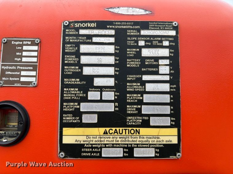 image for item EA7401 2008 Snorkel TB60 boom lift