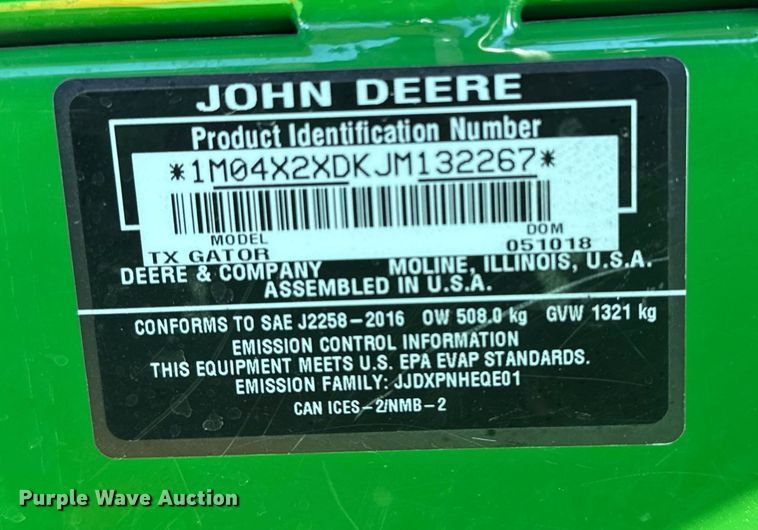 image for item EG1796 2018 John Deere Gator utility vehicle