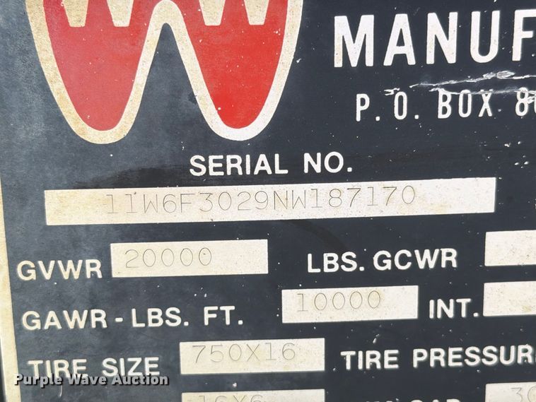 image for item EI7792 1992 W-W Trailers equipment trailer