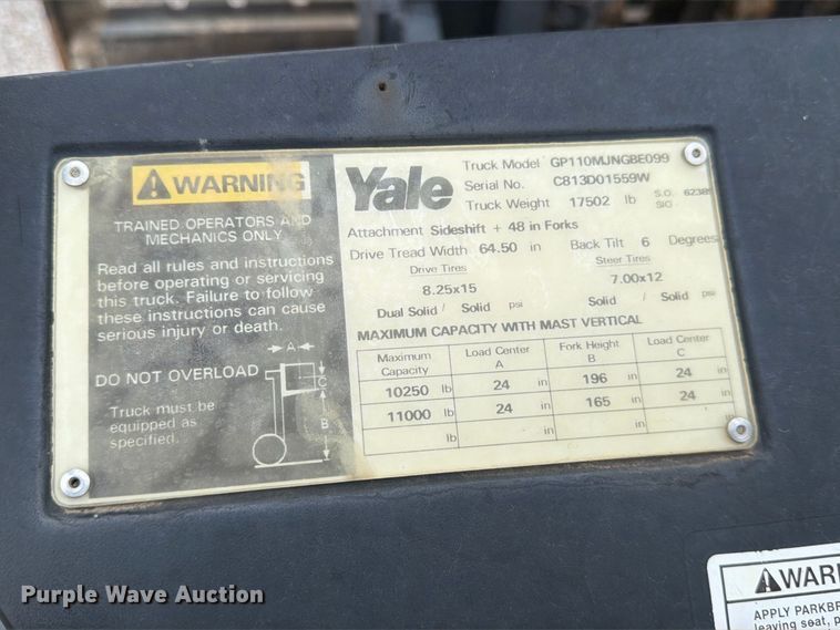 image for item EP7860 1999 Yale GP110MJNGBE099 forklift