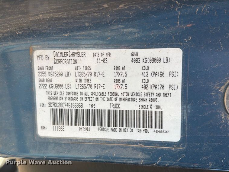 image for item EP7897 2004 Dodge Ram 2500 Crew Cab pickup truck