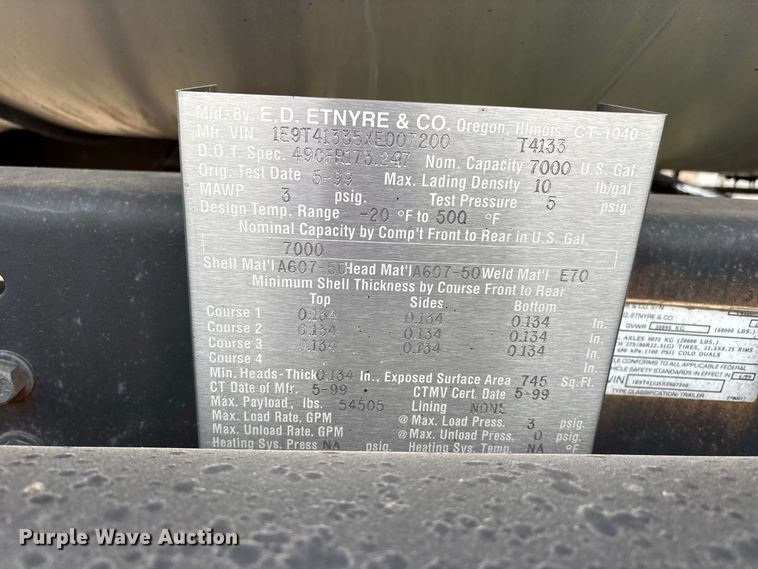 image for item ER3380 1999 Etnyre asphalt trailer