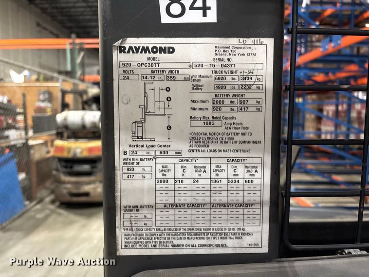 image for item ET8684 2015 Raymond 520-OPC30TT order picker