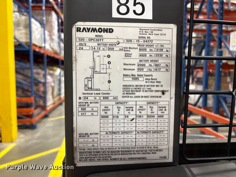 image for item ET8685 2015 Raymond 520-OPC30TT order picker