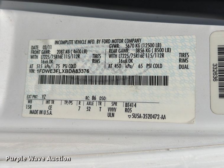 image for item EU0968 2011 Ford E350 box truck