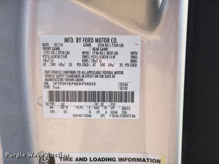 image for item EW7560 2014 Ford F150 Crew Cab pickup truck
