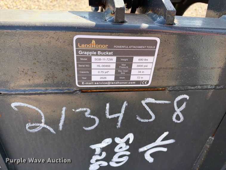 image for item EX2424 2026 Landhonor SGB-11 skid steer grapple bucket