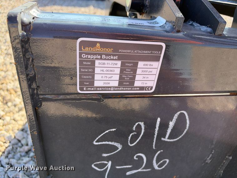 image for item EX2425 2026 LandHonor SGB-11 skid steer grapple bucket
