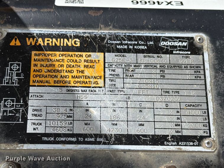 image for item EX4666 Doosan G25E3 forklift