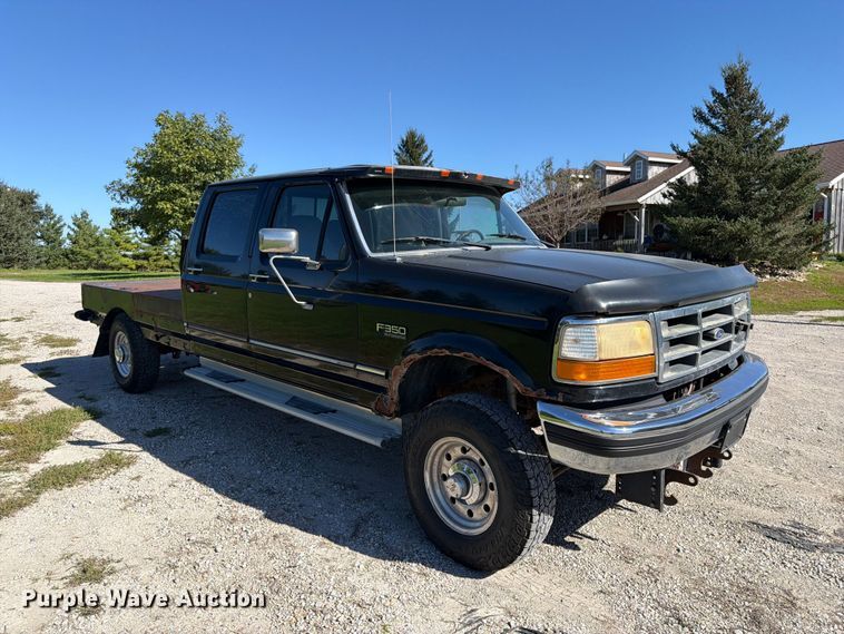 image for item FB5952 1995 Ford F350 Crew Cab flatbed pickup truck
