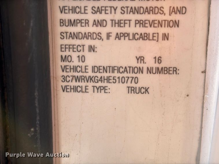 image for item FB8986 2017 Ram Promaster 3500 utility van