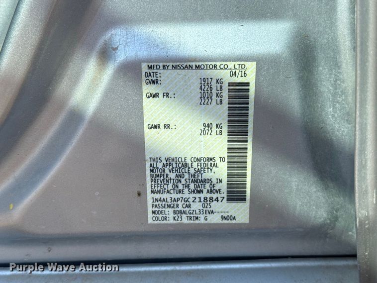 image for item FC4375 2016 Nissan Altima 