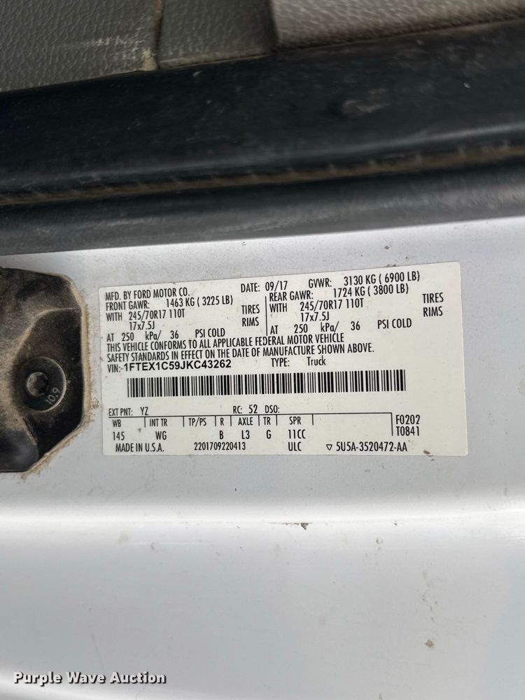 image for item FC4445 2018 Ford F150 Ext. Cab pickup truck
