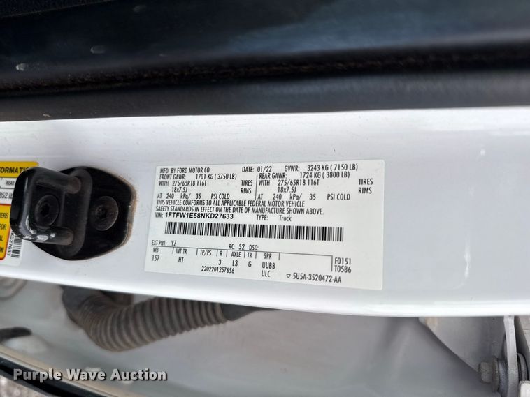 image for item FC4450 2022 Ford F150 Crew Cab pickup truck