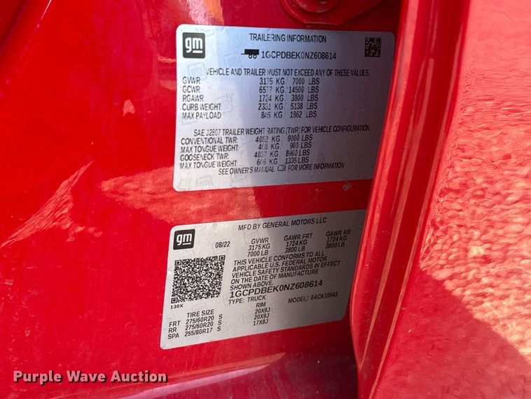 image for item FC4516 2022 Chevrolet Silverado 1500 Crew Cab pickup truck