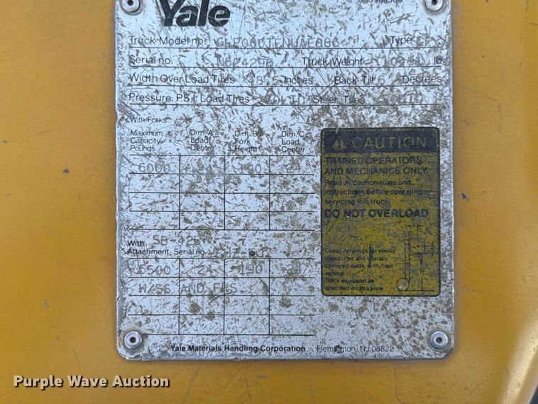 image for item FG0785 Yale GLP060TENUAE086 forklift