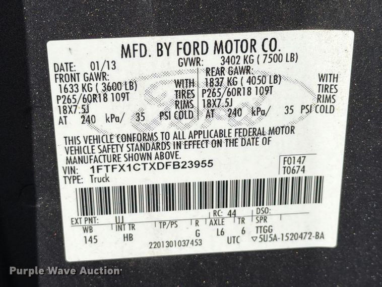 image for item FG3042 2013 Ford F150 Ext. Cab pickup truck