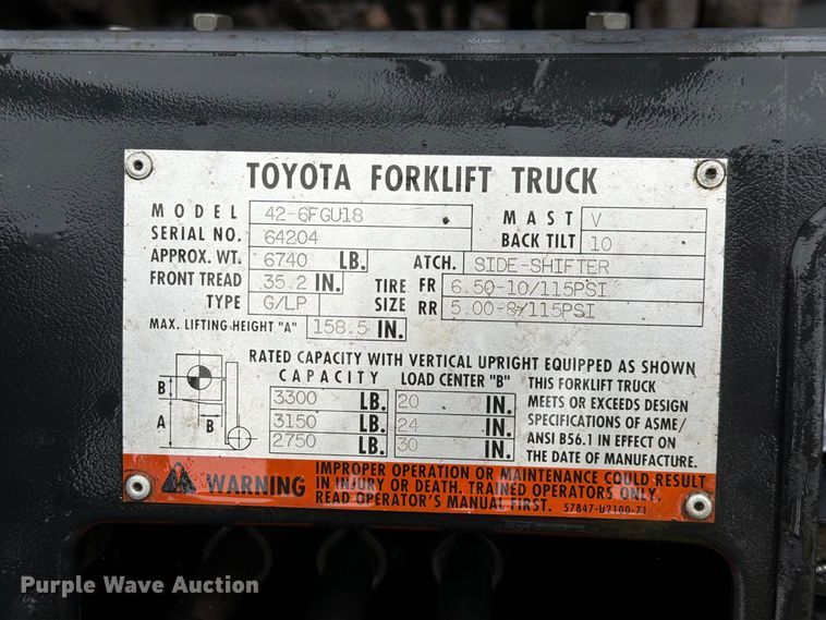 image for item FI2033 1999 Toyota 42-6FGU18 forklift