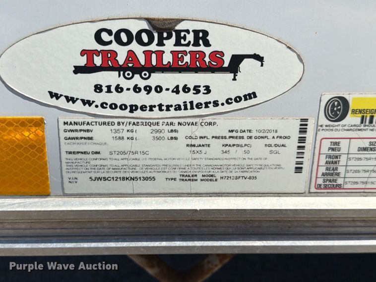 image for item FK3819 2019 H&H H7212SFTV-035 enclosed cargo trailer