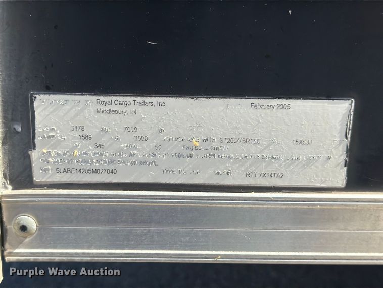 image for item FK3820 2005 Royal Cargo RTY7X14TA2 enclosed cargo trailer
