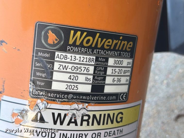 image for item FP3138 2025 Wolverine ADB-13-1218R skid steer auger