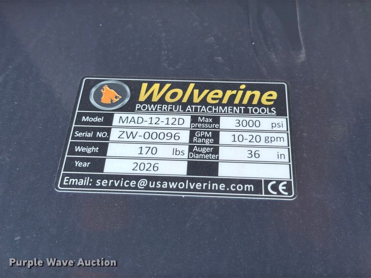 image for item FP3140 2026 Wolverine MAD-12-12D skid steer auger